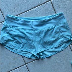 Light blue lululemon running shorts